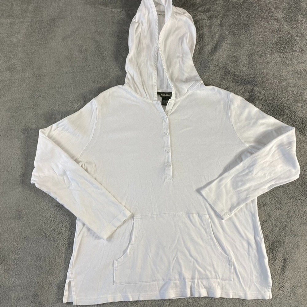 Eddie Bauer Sweater Womens Petite L Long Sleeve‎ Button Hoodie Outdoor Pullover